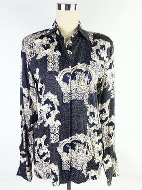 Paolo Santini Women 100% Silk Button Up Collar Top Blouse Size 4